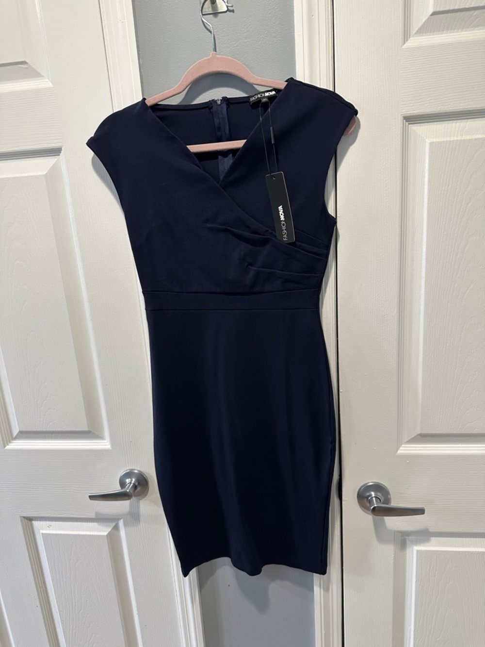 Fashion Nova Midnight Navy V-Neck Midi Sheath Dress